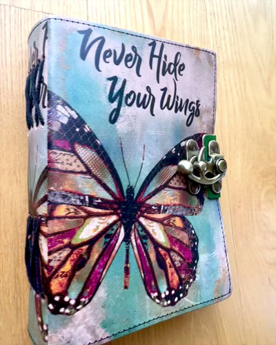 Leather Notebook Butterfly of Inspiration Never Hide Your Wings – 13 × 18 cm