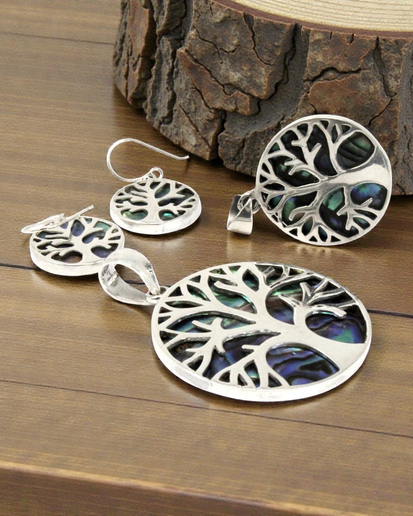 Pendentif en argent Arbre de vie 30 mm – Abalone Ocean Glow