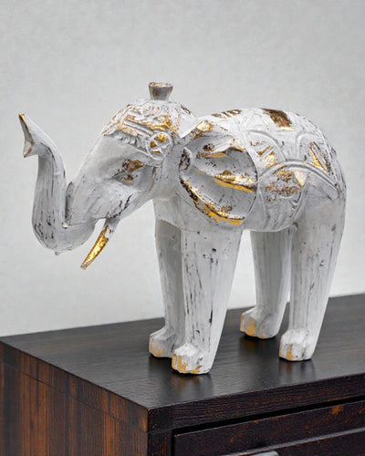 Scultura di Elefante 24 cm – Bianco e Oro