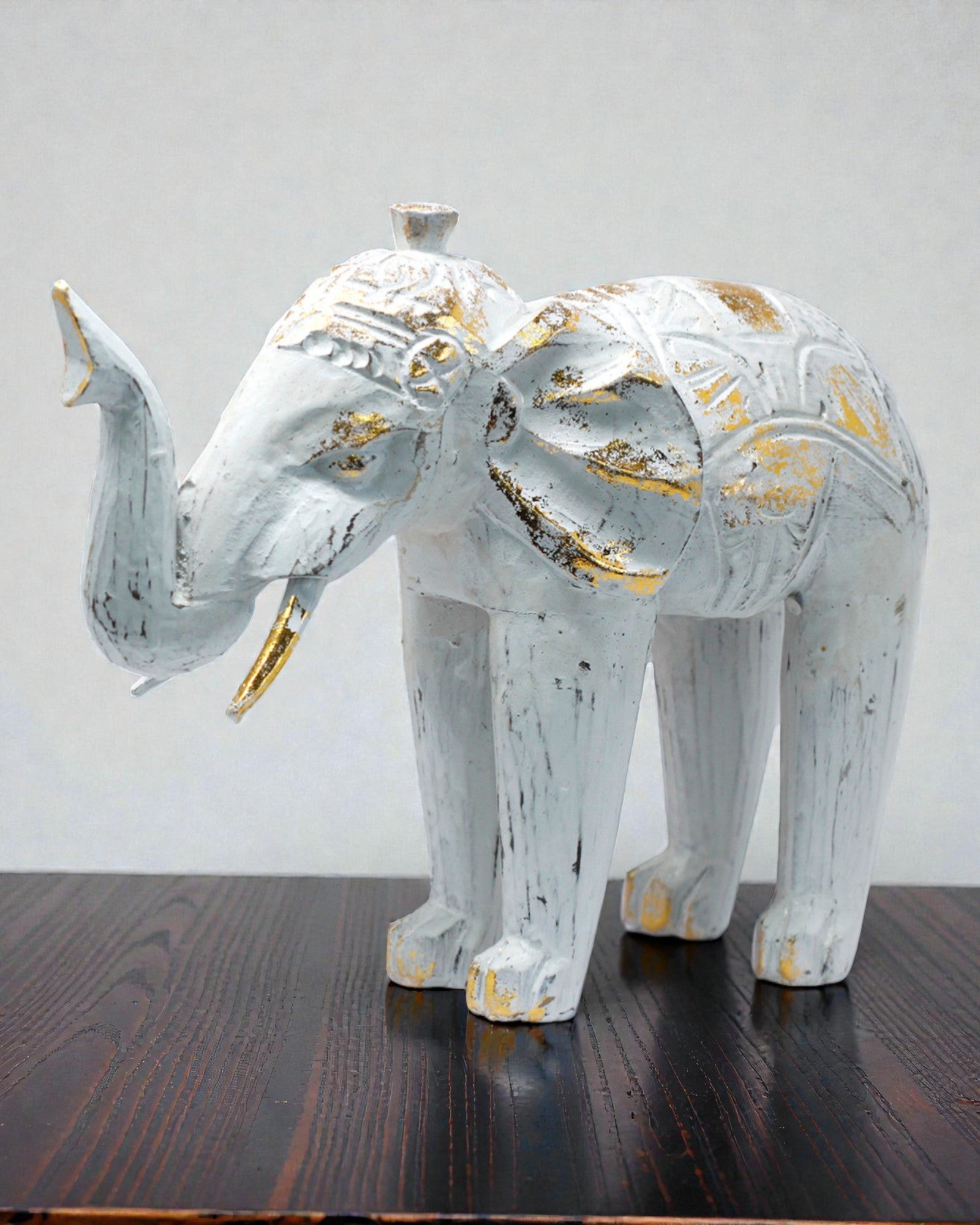 Scultura di Elefante 24 cm – Bianco e Oro