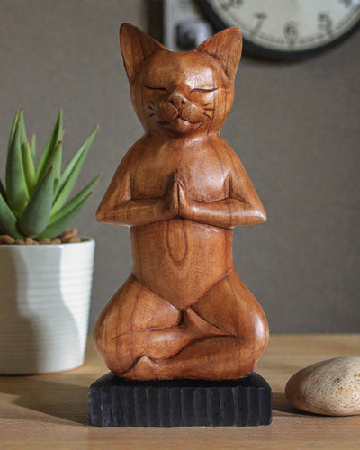 Sculpture de chat – Yoga 3 Fleur de lotus 30 cm