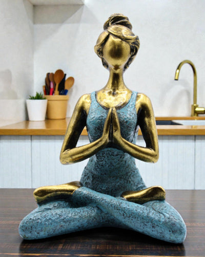 Figurine de femme 24 cm – Yoga Énergie or-turquoise